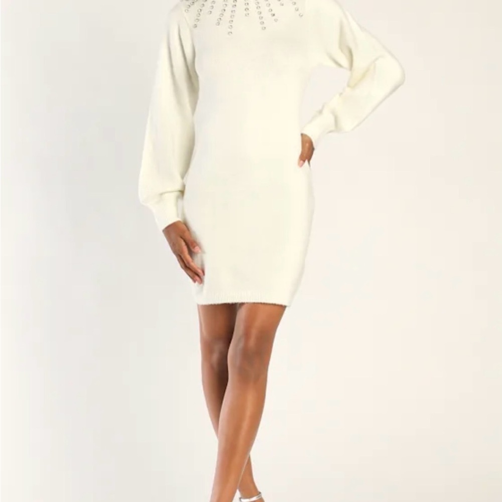 Lulu's Chic Cream Long Sleeve Dress
